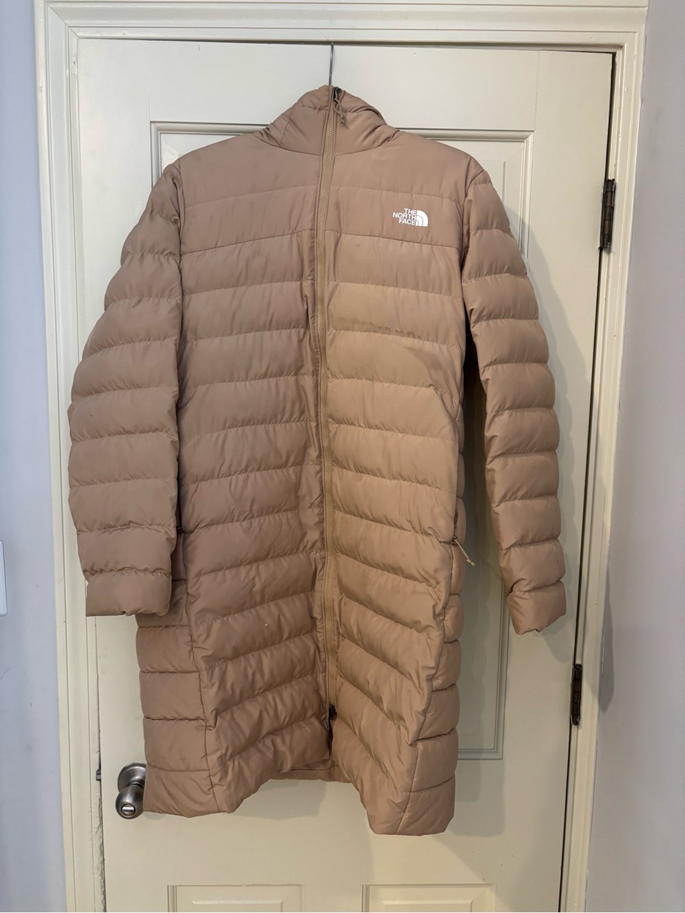 The North Face Women's Long Puffer Coat in Taupe